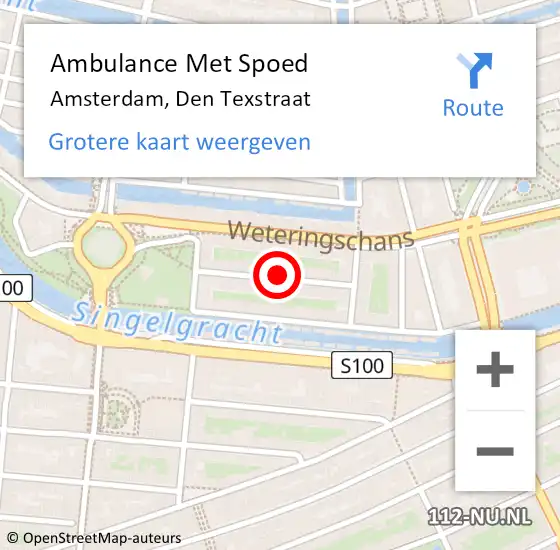 Locatie op kaart van de 112 melding: Ambulance Met Spoed Naar Amsterdam, Den Texstraat op 16 november 2023 00:51