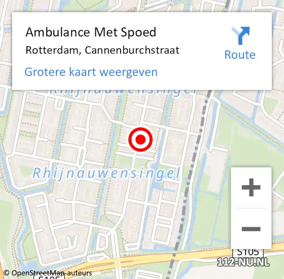 Locatie op kaart van de 112 melding: Ambulance Met Spoed Naar Rotterdam, Cannenburchstraat op 16 november 2023 02:09
