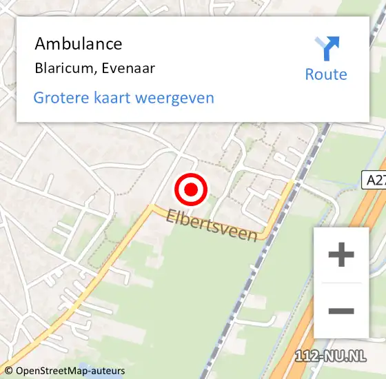 Locatie op kaart van de 112 melding: Ambulance Blaricum, Evenaar op 15 september 2014 14:03