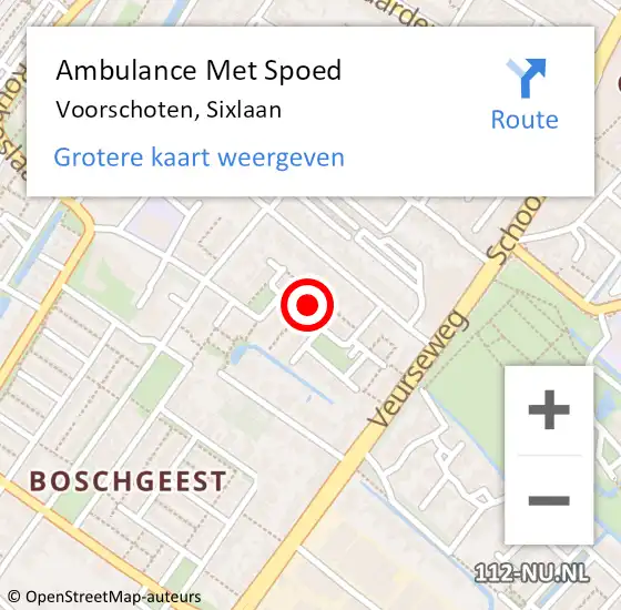 Locatie op kaart van de 112 melding: Ambulance Met Spoed Naar Voorschoten, Sixlaan op 16 november 2023 02:20