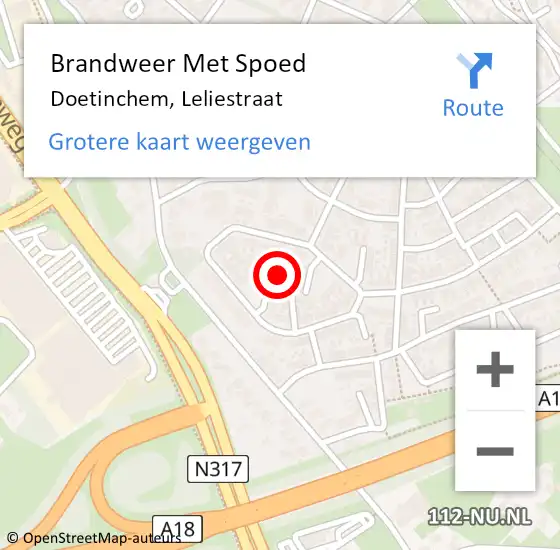 Locatie op kaart van de 112 melding: Brandweer Met Spoed Naar Doetinchem, Leliestraat op 16 november 2023 02:28