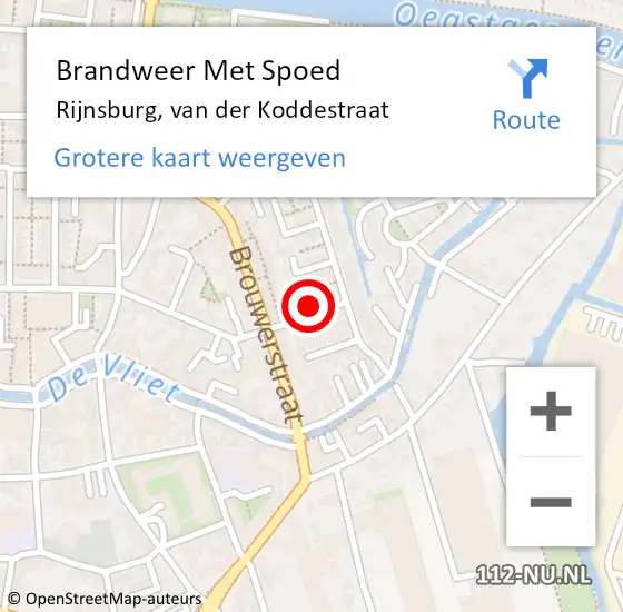 Locatie op kaart van de 112 melding: Brandweer Met Spoed Naar Rijnsburg, van der Koddestraat op 16 november 2023 02:33