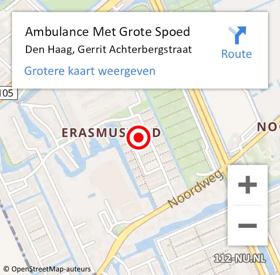 Locatie op kaart van de 112 melding: Ambulance Met Grote Spoed Naar Den Haag, Gerrit Achterbergstraat op 16 november 2023 03:44