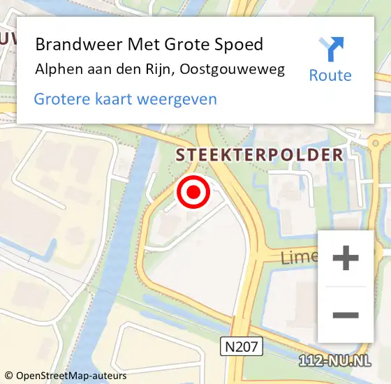 Locatie op kaart van de 112 melding: Brandweer Met Grote Spoed Naar Alphen aan den Rijn, Oostgouweweg op 16 november 2023 04:05