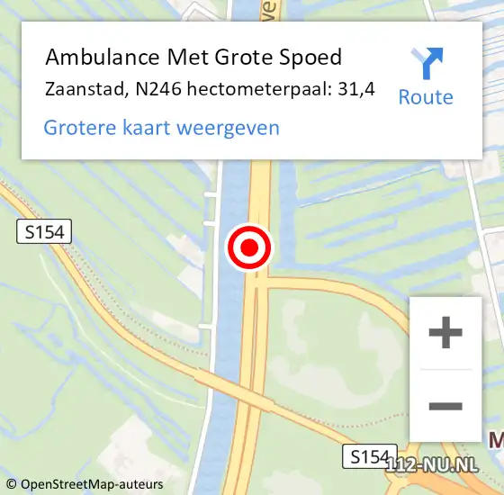 Locatie op kaart van de 112 melding: Ambulance Met Grote Spoed Naar Zaanstad, N246 hectometerpaal: 31,4 op 16 november 2023 05:29