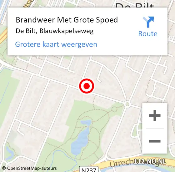 Locatie op kaart van de 112 melding: Brandweer Met Grote Spoed Naar De Bilt, Blauwkapelseweg op 16 november 2023 06:36