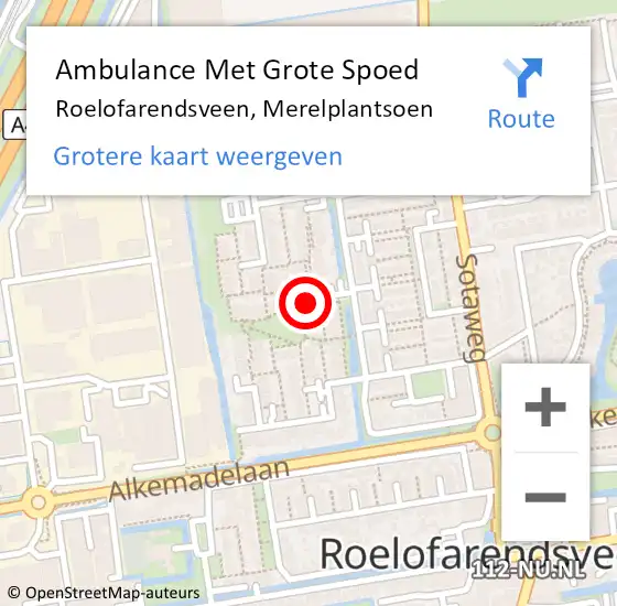 Locatie op kaart van de 112 melding: Ambulance Met Grote Spoed Naar Roelofarendsveen, Merelplantsoen op 16 november 2023 06:37