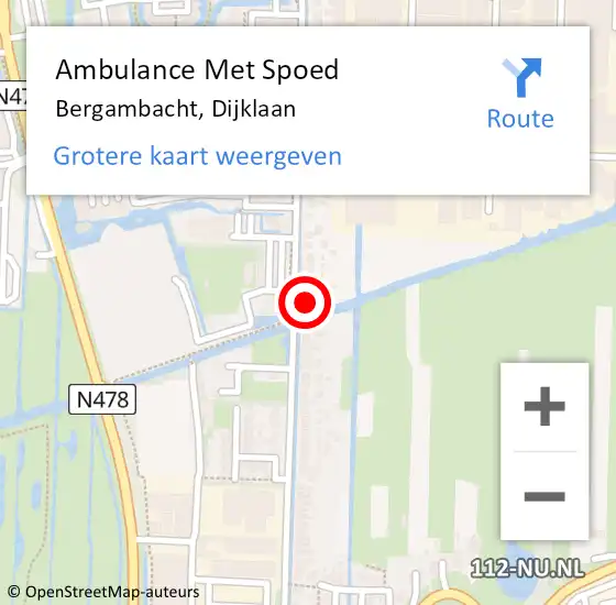 Locatie op kaart van de 112 melding: Ambulance Met Spoed Naar Bergambacht, Dijklaan op 16 november 2023 07:15
