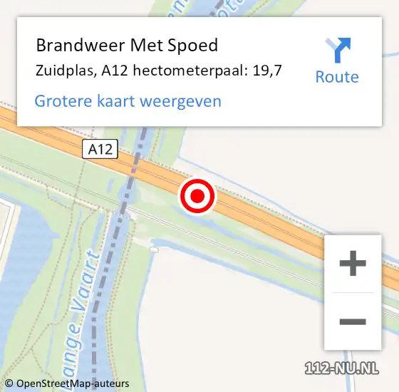 Locatie op kaart van de 112 melding: Brandweer Met Spoed Naar Zuidplas, A12 hectometerpaal: 19,7 op 16 november 2023 07:34