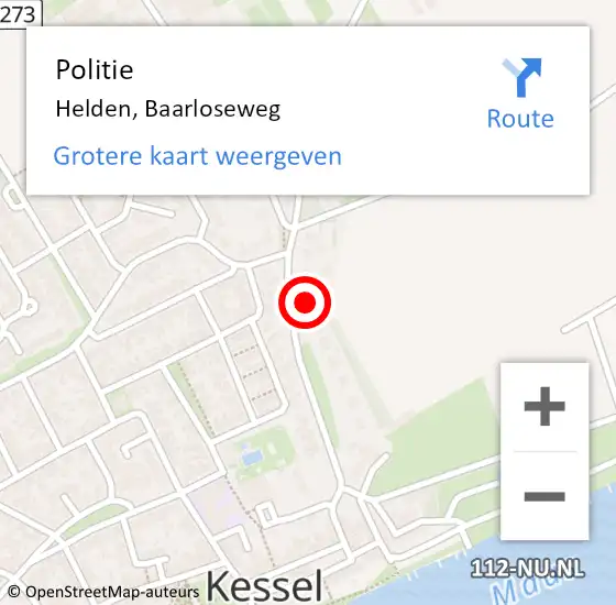 Locatie op kaart van de 112 melding: Politie Helden, Baarloseweg op 16 november 2023 07:35