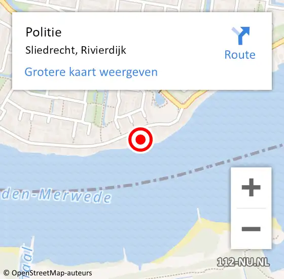 Locatie op kaart van de 112 melding: Politie Sliedrecht, Rivierdijk op 16 november 2023 07:38