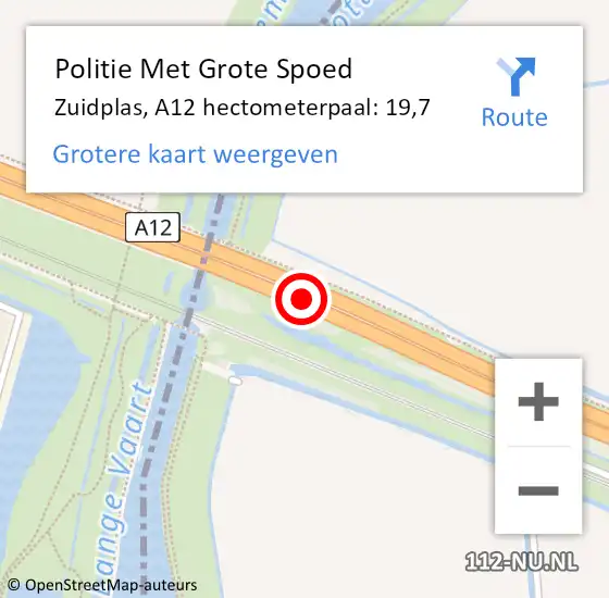 Locatie op kaart van de 112 melding: Politie Met Grote Spoed Naar Zuidplas, A12 hectometerpaal: 19,7 op 16 november 2023 07:42