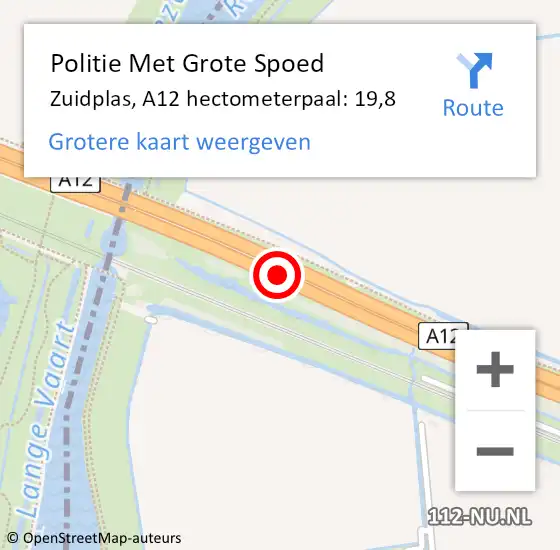 Locatie op kaart van de 112 melding: Politie Met Grote Spoed Naar Zuidplas, A12 hectometerpaal: 19,8 op 16 november 2023 07:49