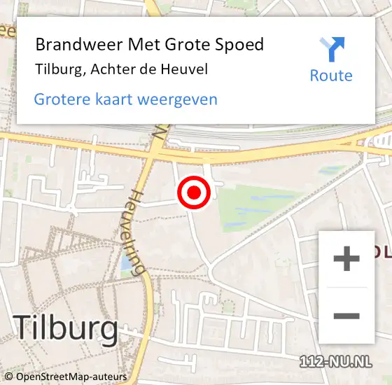 Locatie op kaart van de 112 melding: Brandweer Met Grote Spoed Naar Tilburg, Achter de Heuvel op 16 november 2023 08:20