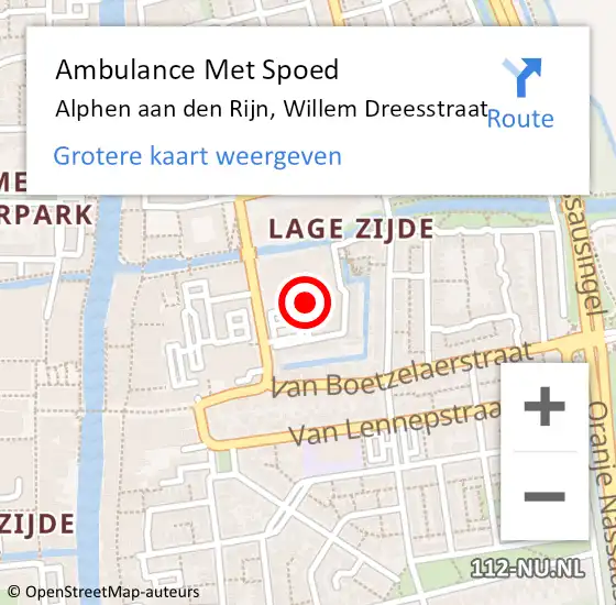 Locatie op kaart van de 112 melding: Ambulance Met Spoed Naar Alphen aan den Rijn, Willem Dreesstraat op 16 november 2023 08:23