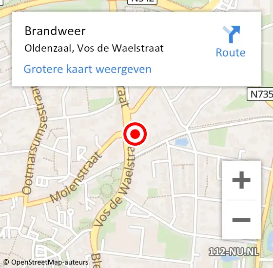 Locatie op kaart van de 112 melding: Brandweer Oldenzaal, Vos de Waelstraat op 16 november 2023 08:25