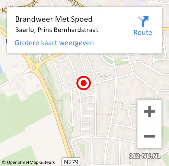 Locatie op kaart van de 112 melding: Brandweer Met Spoed Naar Baarlo, Prins Bernhardstraat op 16 november 2023 08:31