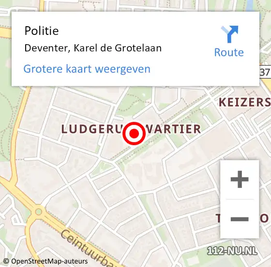 Locatie op kaart van de 112 melding: Politie Deventer, Karel de Grotelaan op 16 november 2023 08:33