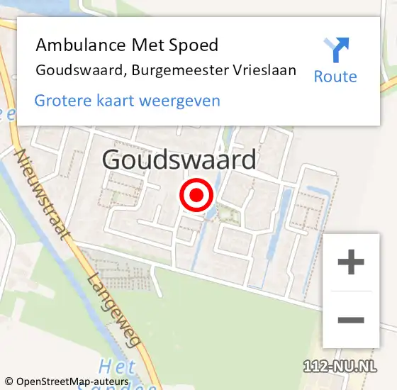 Locatie op kaart van de 112 melding: Ambulance Met Spoed Naar Goudswaard, Burgemeester Vrieslaan op 16 november 2023 08:55