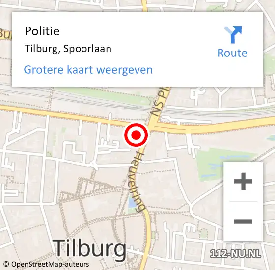 Locatie op kaart van de 112 melding: Politie Tilburg, Spoorlaan op 16 november 2023 09:05