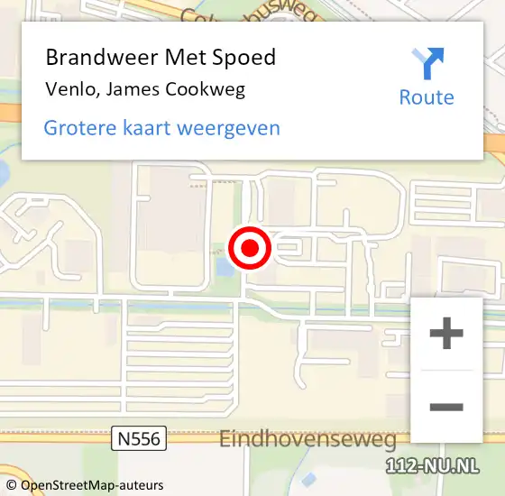 Locatie op kaart van de 112 melding: Brandweer Met Spoed Naar Venlo, James Cookweg op 16 november 2023 09:35