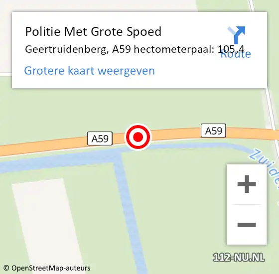 Locatie op kaart van de 112 melding: Politie Met Grote Spoed Naar Geertruidenberg, A59 hectometerpaal: 105,4 op 16 november 2023 09:55