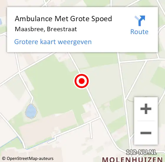 Locatie op kaart van de 112 melding: Ambulance Met Grote Spoed Naar Maasbree, Breestraat op 15 september 2014 14:32