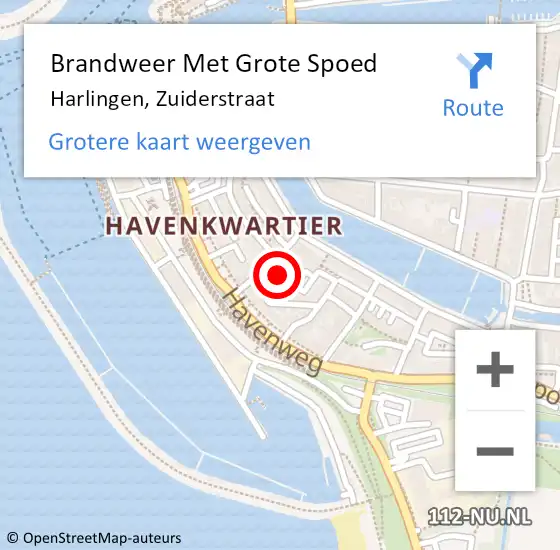 Locatie op kaart van de 112 melding: Brandweer Met Grote Spoed Naar Harlingen, Zuiderstraat op 16 november 2023 10:20