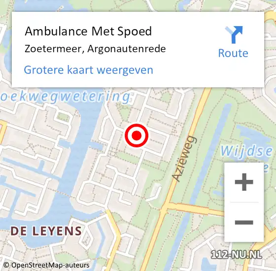 Locatie op kaart van de 112 melding: Ambulance Met Spoed Naar Zoetermeer, Argonautenrede op 16 november 2023 10:38