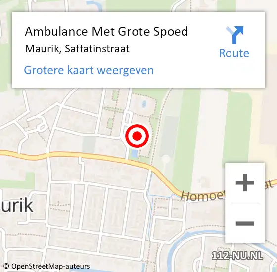 Locatie op kaart van de 112 melding: Ambulance Met Grote Spoed Naar Maurik, Saffatinstraat op 9 september 2013 15:25