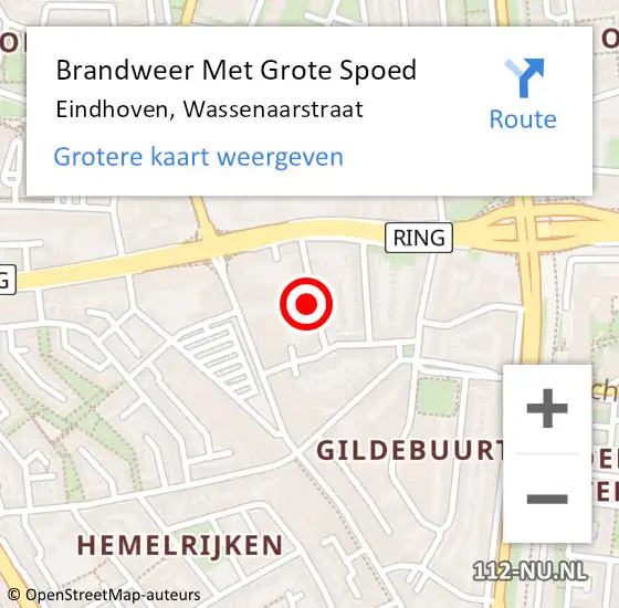 Locatie op kaart van de 112 melding: Brandweer Met Grote Spoed Naar Eindhoven, Wassenaarstraat op 16 november 2023 11:23