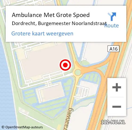 Locatie op kaart van de 112 melding: Ambulance Met Grote Spoed Naar Dordrecht, Burgemeester Noorlandstraat op 16 november 2023 11:33