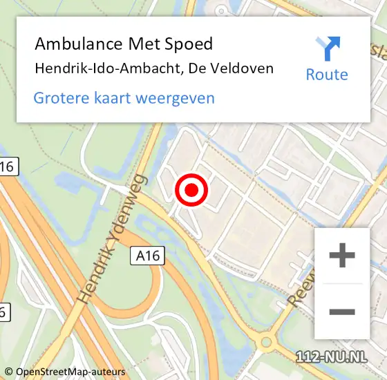 Locatie op kaart van de 112 melding: Ambulance Met Spoed Naar Hendrik-Ido-Ambacht, De Veldoven op 16 november 2023 12:12