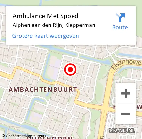 Locatie op kaart van de 112 melding: Ambulance Met Spoed Naar Alphen aan den Rijn, Klepperman op 16 november 2023 12:30