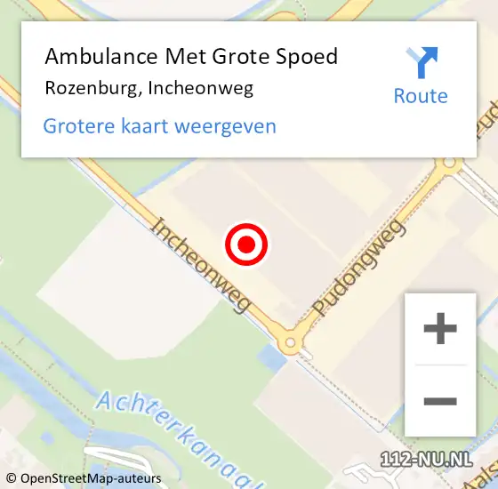 Locatie op kaart van de 112 melding: Ambulance Met Grote Spoed Naar Rozenburg, Incheonweg op 16 november 2023 12:54