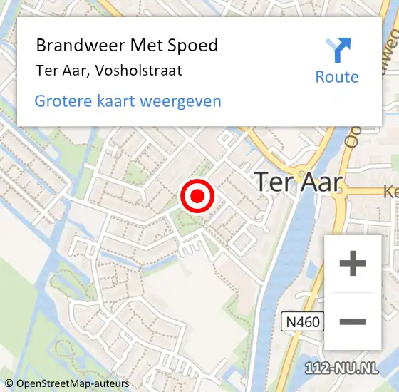 Locatie op kaart van de 112 melding: Brandweer Met Spoed Naar Ter Aar, Vosholstraat op 16 november 2023 13:02
