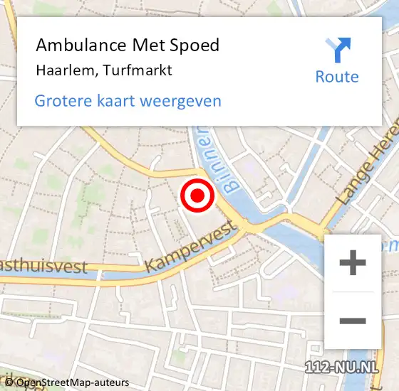 Locatie op kaart van de 112 melding: Ambulance Met Spoed Naar Haarlem, Turfmarkt op 16 november 2023 13:38