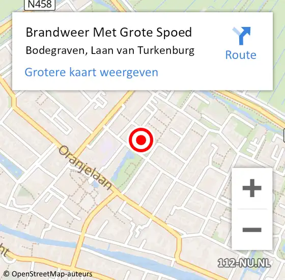 Locatie op kaart van de 112 melding: Brandweer Met Grote Spoed Naar Bodegraven, Laan van Turkenburg op 16 november 2023 13:42