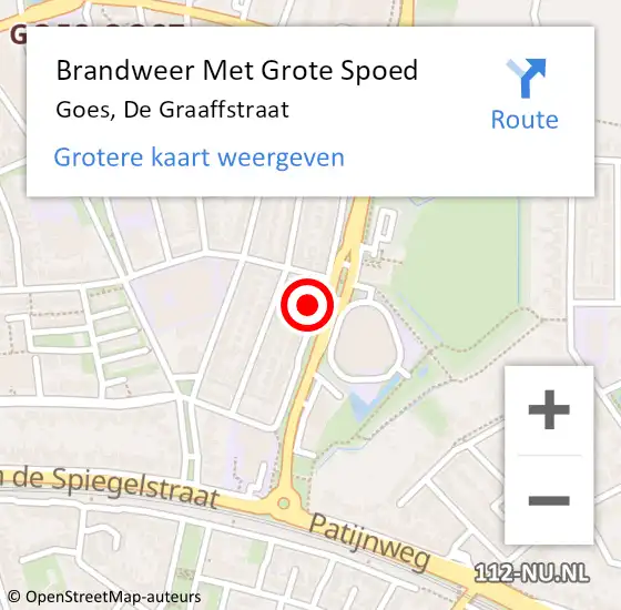 Locatie op kaart van de 112 melding: Brandweer Met Grote Spoed Naar Goes, De Graaffstraat op 16 november 2023 13:55