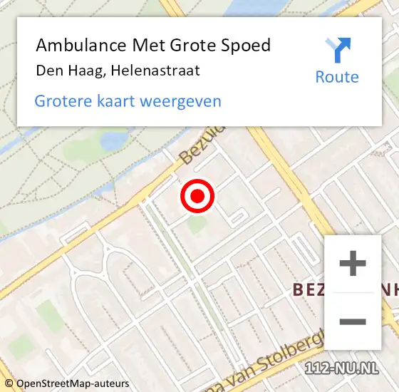 Locatie op kaart van de 112 melding: Ambulance Met Grote Spoed Naar Den Haag, Helenastraat op 16 november 2023 13:59