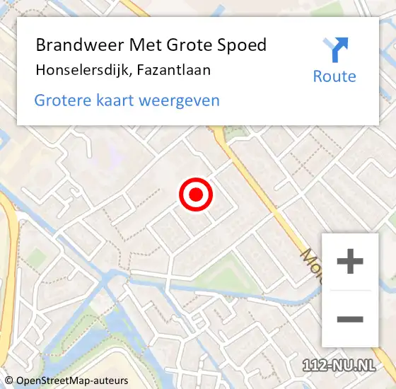 Locatie op kaart van de 112 melding: Brandweer Met Grote Spoed Naar Honselersdijk, Fazantlaan op 16 november 2023 14:14