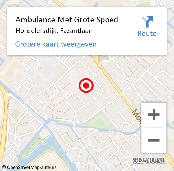 Locatie op kaart van de 112 melding: Ambulance Met Grote Spoed Naar Honselersdijk, Fazantlaan op 16 november 2023 14:15