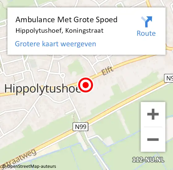 Locatie op kaart van de 112 melding: Ambulance Met Grote Spoed Naar Hippolytushoef, Koningstraat op 16 november 2023 14:18