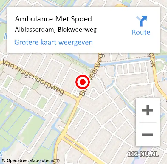 Locatie op kaart van de 112 melding: Ambulance Met Spoed Naar Alblasserdam, Blokweerweg op 16 november 2023 14:43