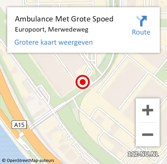 Locatie op kaart van de 112 melding: Ambulance Met Grote Spoed Naar Europoort, Merwedeweg op 16 november 2023 15:03