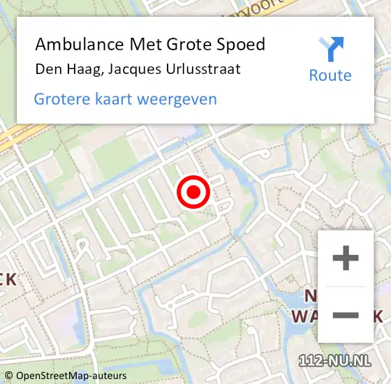 Locatie op kaart van de 112 melding: Ambulance Met Grote Spoed Naar Den Haag, Jacques Urlusstraat op 16 november 2023 15:17