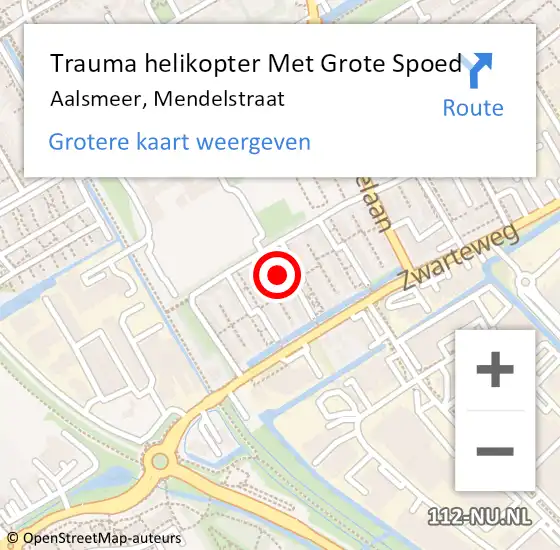 Locatie op kaart van de 112 melding: Trauma helikopter Met Grote Spoed Naar Aalsmeer, Mendelstraat op 16 november 2023 15:29