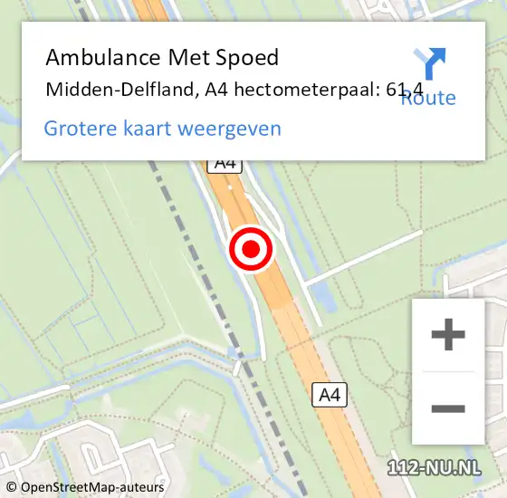 Locatie op kaart van de 112 melding: Ambulance Met Spoed Naar Midden-Delfland, A4 hectometerpaal: 61,4 op 16 november 2023 15:30