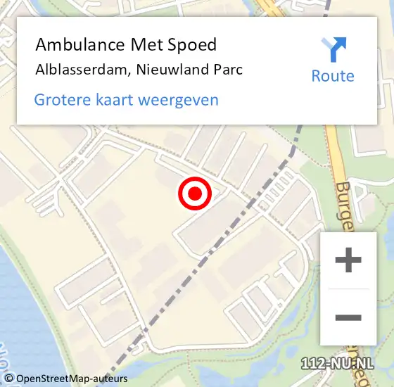 Locatie op kaart van de 112 melding: Ambulance Met Spoed Naar Alblasserdam, Nieuwland Parc op 16 november 2023 15:31