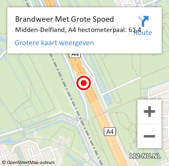 Locatie op kaart van de 112 melding: Brandweer Met Grote Spoed Naar Midden-Delfland, A4 hectometerpaal: 61,4 op 16 november 2023 15:32